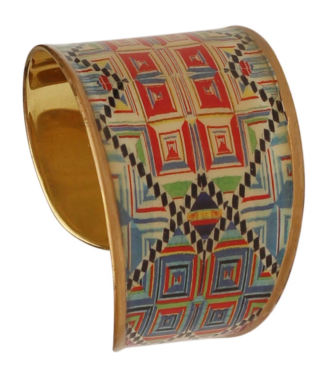 Brass Cuff Bracelet with 3D Geometric Pattern - 2.5” Multicolored with Gold Tone - Antique-Look Accessories / Gifts for Her - Buy in Bulk Wholesale